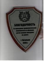 Благодарность за проведение профилактических мероприятий по обучению детей основам поведения на дороге